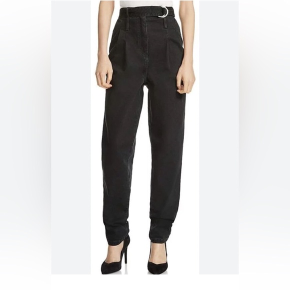 Maje Parisso Black Jeans Taper Pleated High Rise Denim women 36 belted casual - Picture 1 of 12